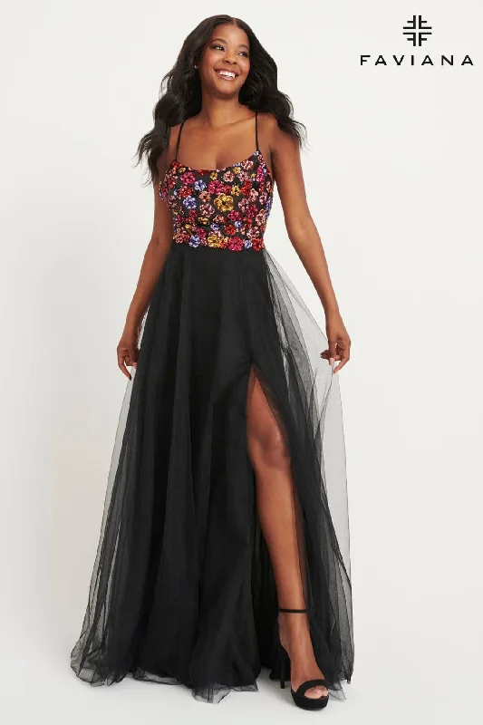 Formal Attire Floral Sequin Pattern Bustier With Flowy Tulle Skirt | 11039