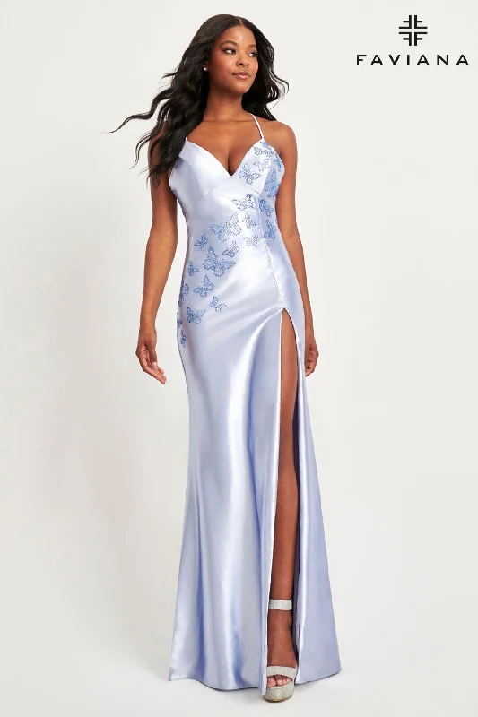 Empire Waist Dress Satin Butterfly Prom Dress With Lace Up Back | 11053