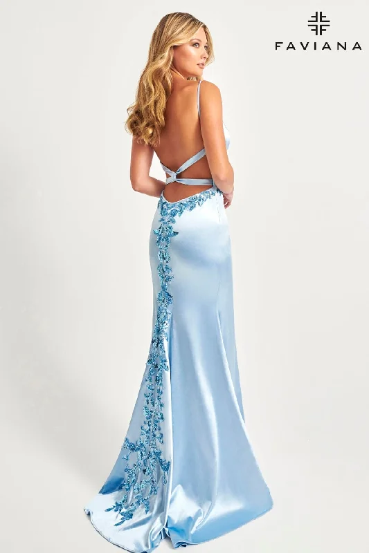 Velvet Dress Satin V-Neck Long Dress With Cross-Back Detail And Beaded Appliqué | 11062 Velvet Dress Satin V-Neck Long Dress With Cross-Back Detail And Beaded Appliqué | 11062