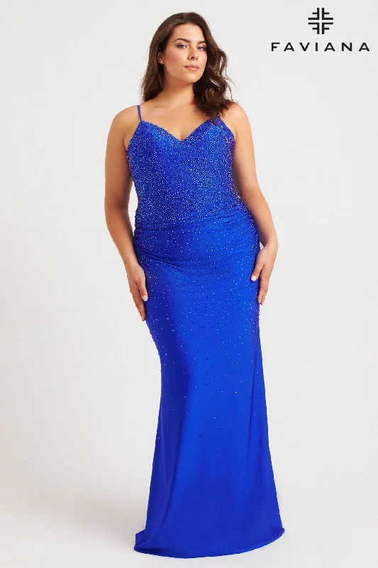 Cocktail Dress Plus Size Corset Maxi Dress With Hotfix Crystals | 9555
