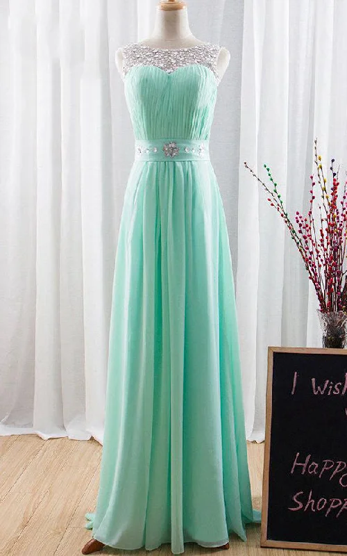 Embellished Maxi Dress A-line Chiffon&Lace Dress With Beading&Corset Back-106607