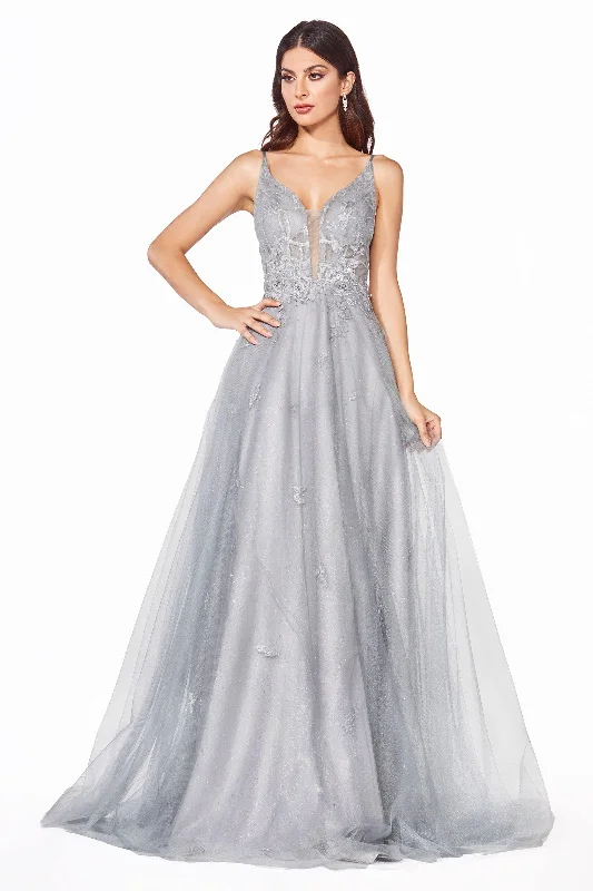 Floor-Sweeping Gown Cinderella Divine CD50 Long Spaghetti Strap Evening Prom Dress