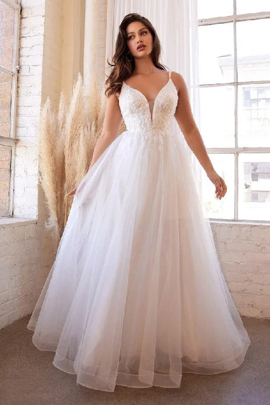 Off-Shoulder Dress Cinderella Divine CD0154W A-Line Long Tulle Wedding Dress