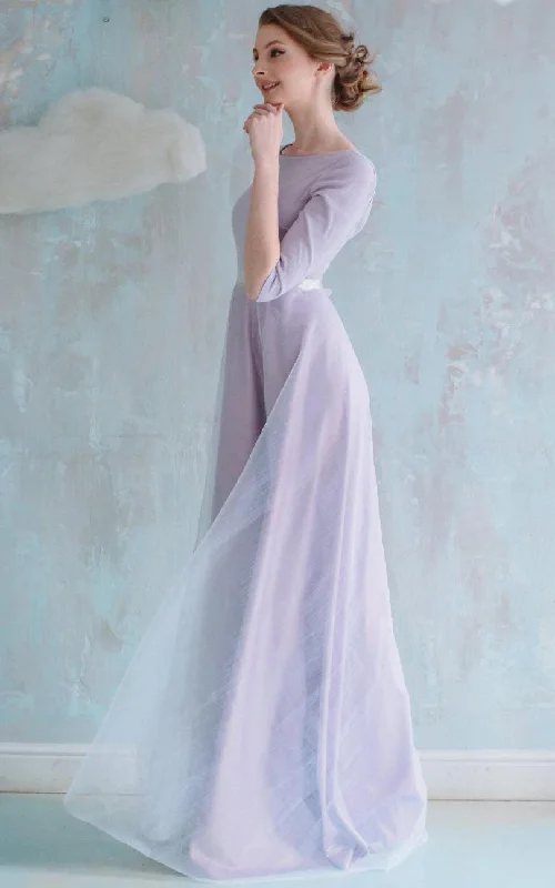 Maxi Formal Dress A-line Long Tulle Dress with Low-V Back-105666