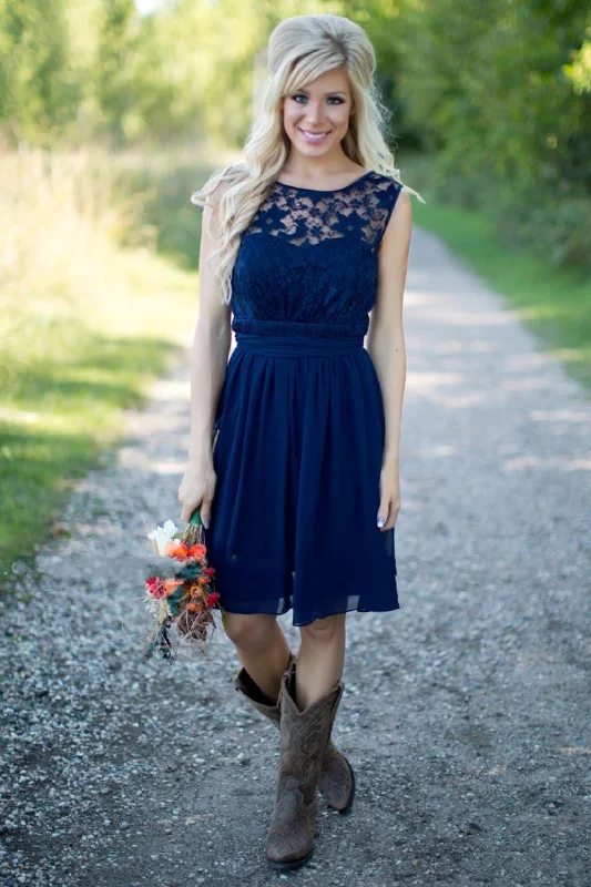 Fit And Flare Dress A-line Short Jewel Sleeveless Bell Backless Chiffon Lace Dress - 107063