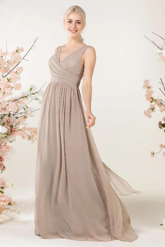 Velvet Evening Dress A-Line Sweep-Brush Train Chiffon Bridesmaid Dress CB0456