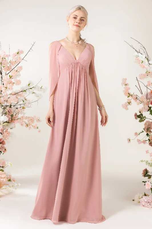 Long Sleeve Dress A-Line Sweep-Brush Train Chiffon Bridesmaid Dress CB0458