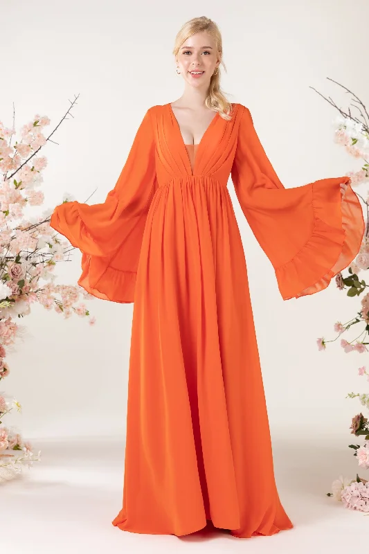 Open Back Dress A-Line Sweep-Brush Train Chiffon Bridesmaid Dress CB0465