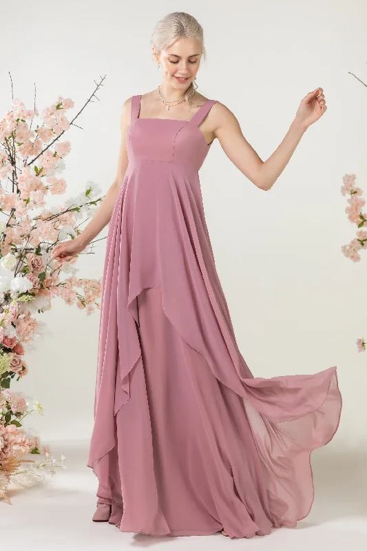Velvet Dress A-Line Sweep-Brush Train Chiffon Bridesmaid Dress CB0473