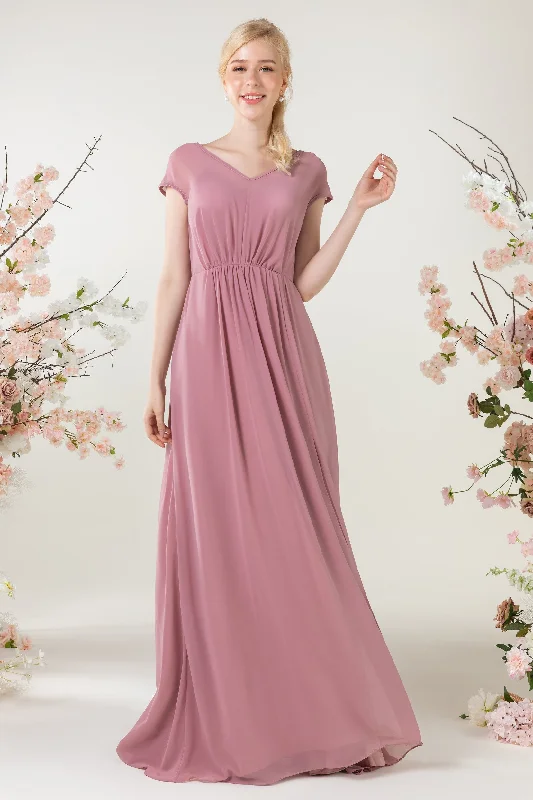 Delicate Lace Dress A-Line Sweep-Brush Train Chiffon Bridesmaid Dress CB0474