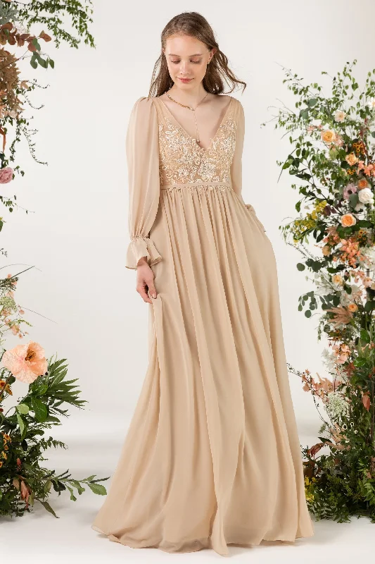 Vintage Lace Dress A-Line Sweep-Brush Train Chiffon Bridesmaid Dress CB0478