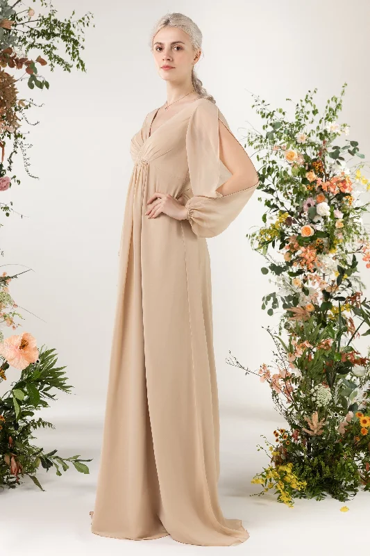 Timeless Satin Dress A-Line Sweep-Brush Train Chiffon Bridesmaid Dress CB0479