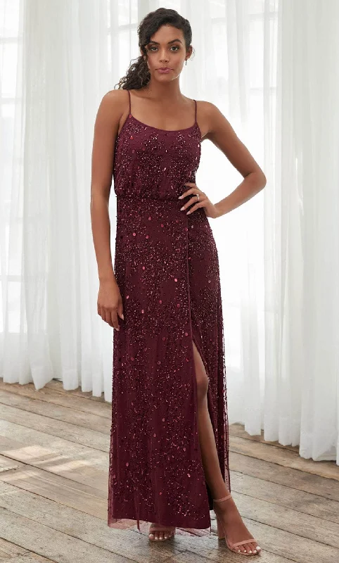 Floor-Length Satin Dress Adrianna Papell Platinum 40390 - Embellished Column Dress