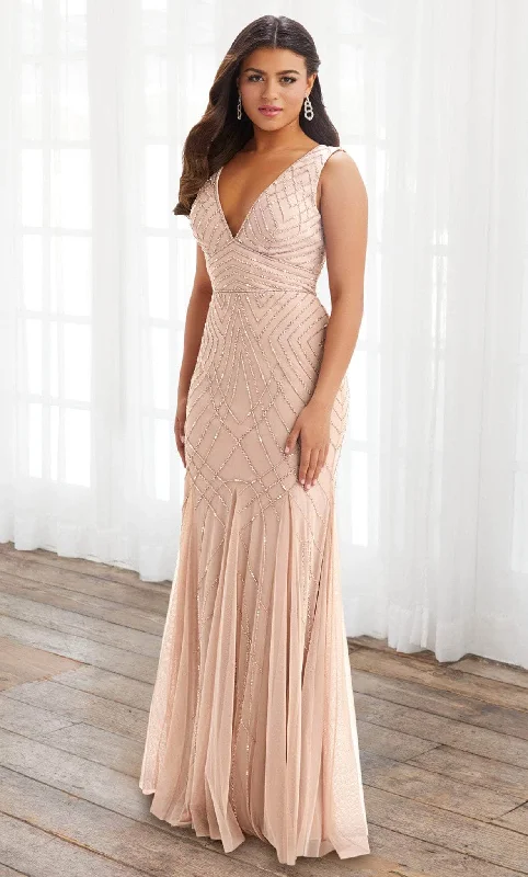 Metallic Formal Dress Adrianna Papell Platinum 40392 - Plunging Neck Embellished Sheath Gown Metallic Formal Dress Adrianna Papell Platinum 40392 - Plunging Neck Embellished Sheath Gown