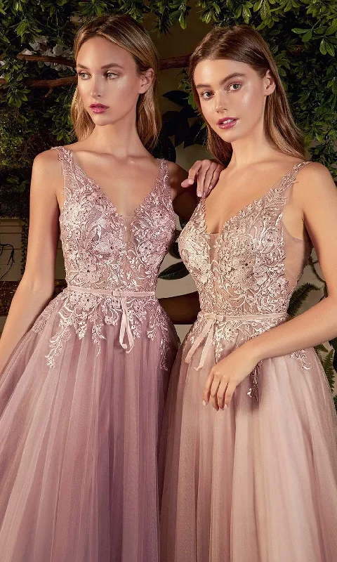 Drape Sleeve Dress Andrea and Leo - A1045 Appliqued Tulle High Slit Gown