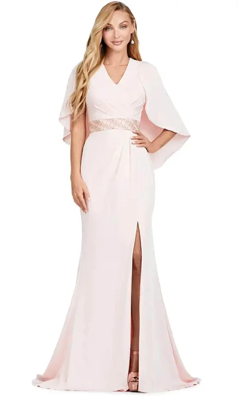 Floor-Length Gown Ashley Lauren 11416 - V Neck Gown with Cape