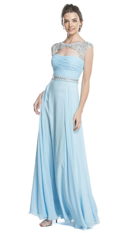Floral Embroidery Dress Aspeed Design - Beaded Ruched A-Line Evening Dress
