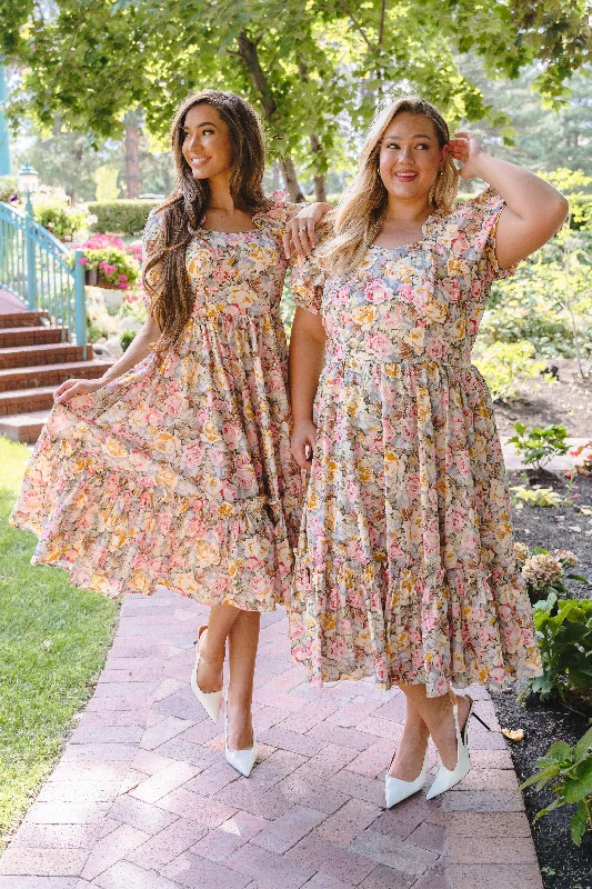 Slit Gown Avril Ivory Cottage Rose Floral - DM EXCLUSIVE