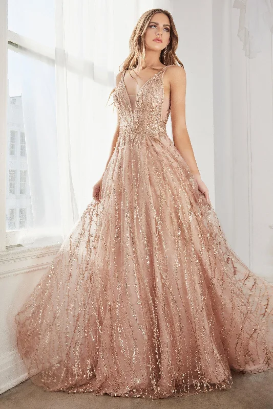 Empire Waist Dress Cinderella Divine C32 Prom Long Sleeveless Glitter Lace Print Ball Gown