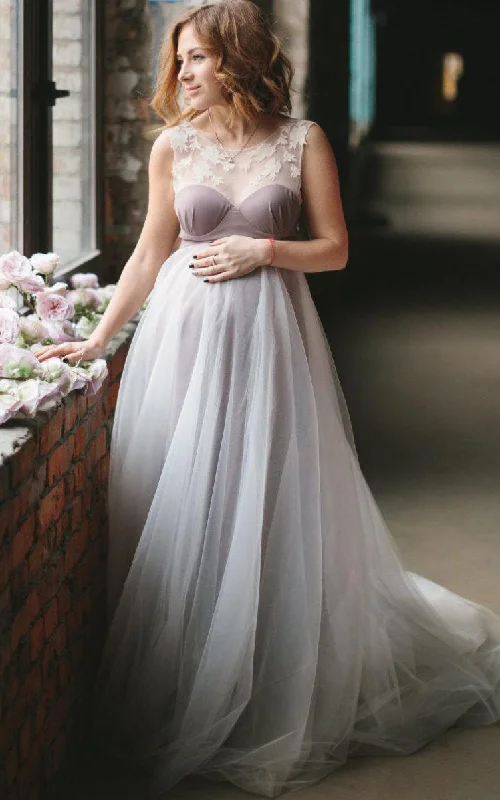 Brocade Formal Dress Bat Sleeve Lace Maternity Dress With Appliques-106530