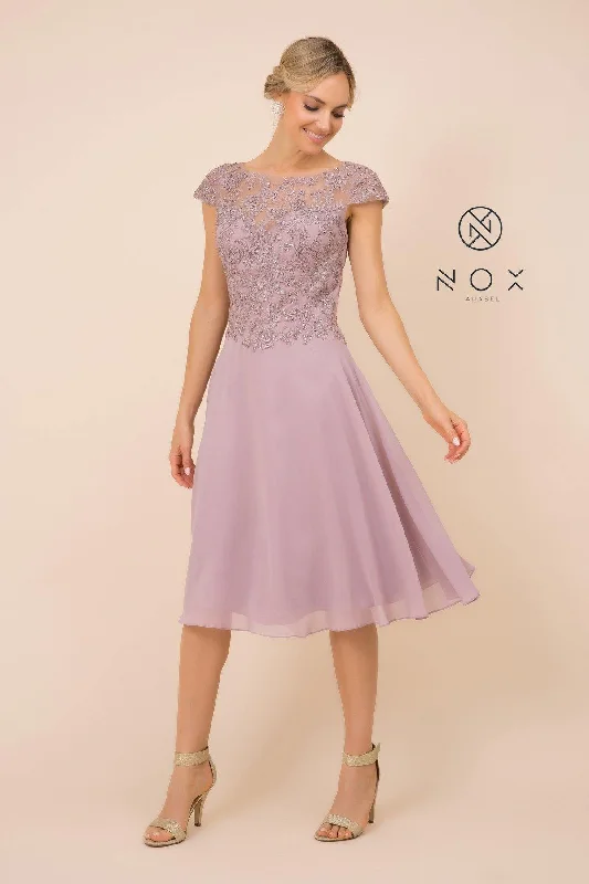 Evening Gown Short Mother of the Bride Lace Chiffon Dress