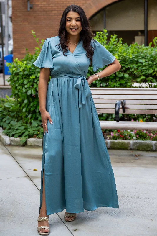 Unique Formal Dress Blake Satin Blue Maxi Dress