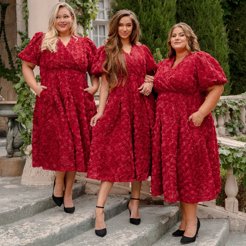 Elegant Gown Briar Rose Red Midi Dress - DM EXCLUSIVE