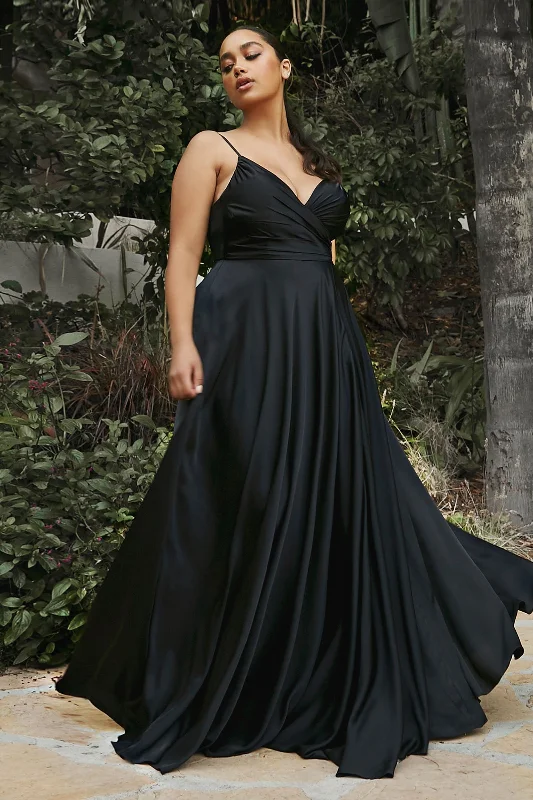 Minimalist Gown CD 7485C - Satin A-Line Prom Gown with Gathered Sweetheart Neckline & Leg Slit