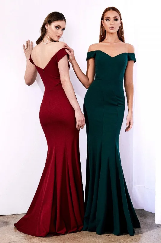 Illusion Neckline Dress Cinderella Divine CD711 Long Formal Off Shoulder Mermaid Fit Prom Dress