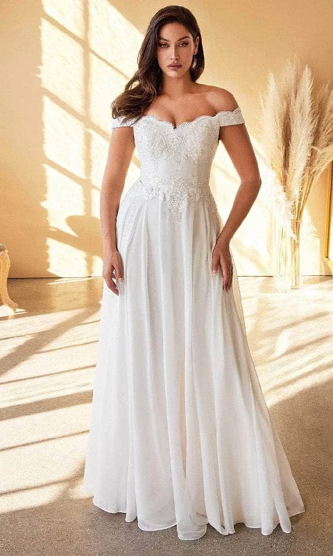 Luxury Dress Cinderella Divine 7258W - Off Shoulder Floor Length Bridal Dress