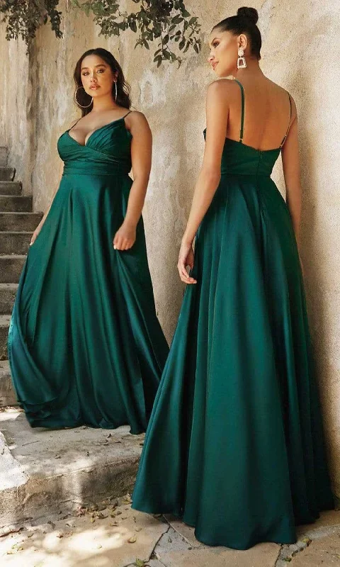 Off-White Gown Cinderella Divine 7485 - Ruched V-Neck Evening Gown