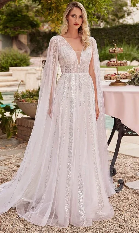 Classic Gown Cinderella Divine CD852W - A-line Bridal Gown with Sequin Embellishments