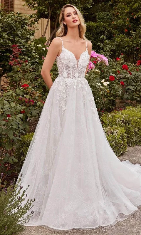 Chiffon Dress Cinderella Divine CD857W - A-Line Bridal Dress with Sleeveless Design