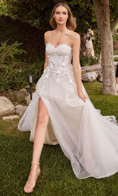 A-Line Gown Cinderella Divine CD859W - Tulle A-line Strapless Wedding Gown