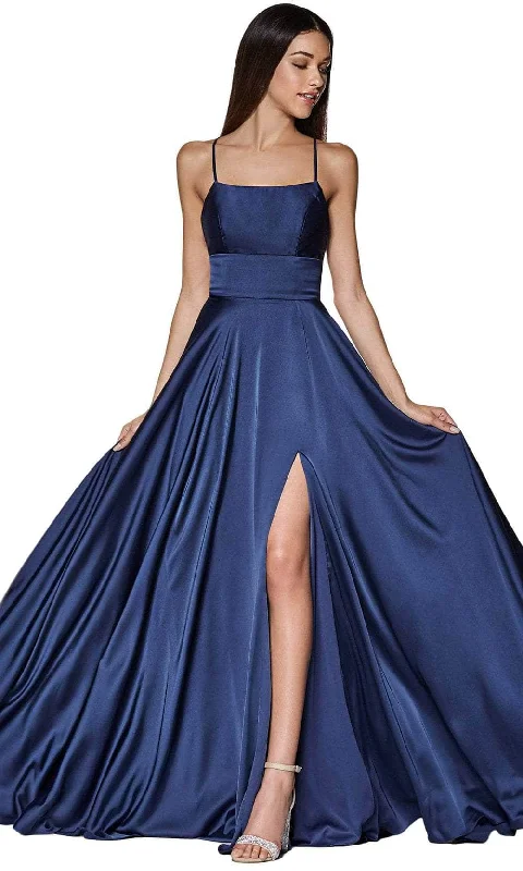 Dramatic Ball Gown Cinderella Divine - CJ527 Long Crisscross Back Satin A-Line Dress Dramatic Ball Gown Cinderella Divine - CJ527 Long Crisscross Back Satin A-Line Dress