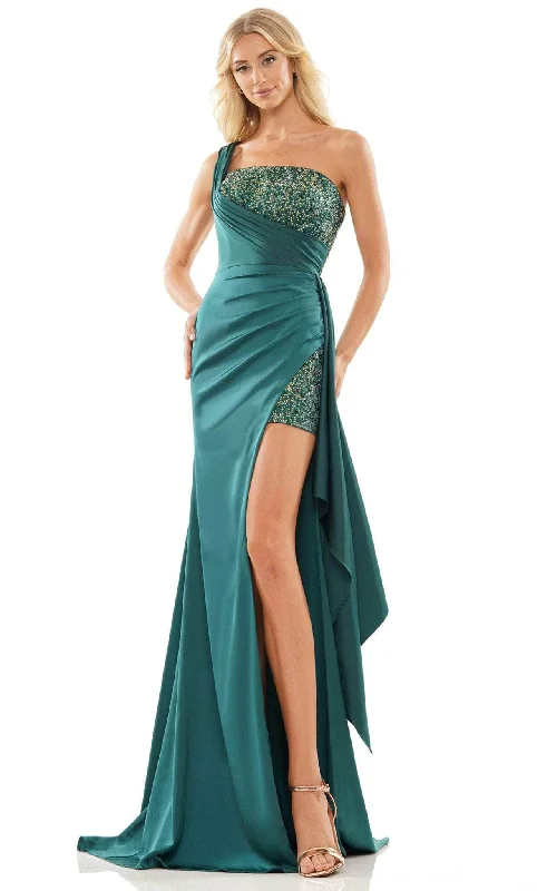 Peplum Dress Colors Dress 2865 - One-Sleeve Embellished Prom Gown
