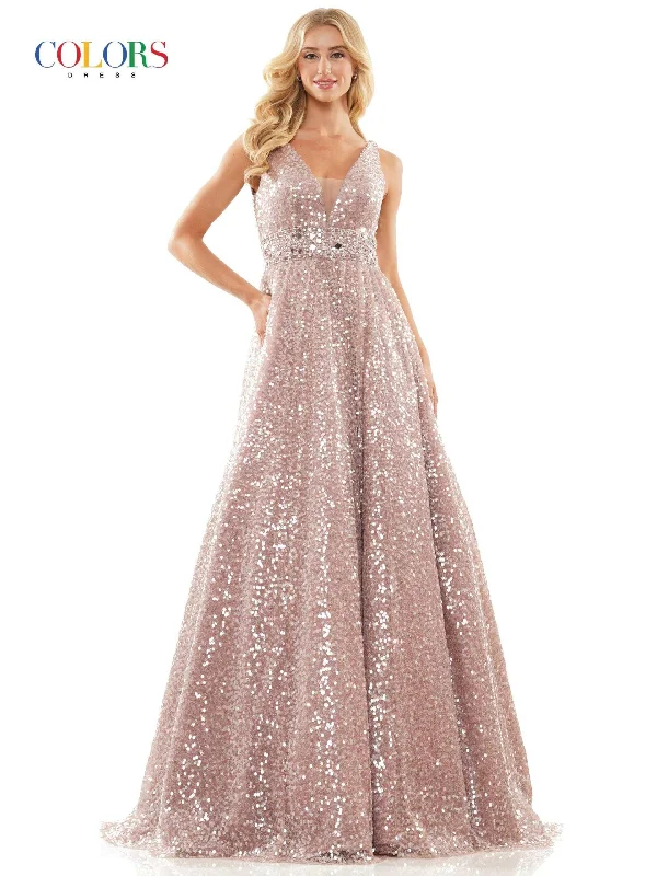 Sequin Maxi Dress Colors 2967 Colors Long Sleeveless Prom Dress
