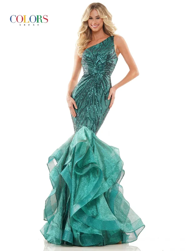 Deep V-Neck Dress Colors 2925 Colors One Shoulder Fitted Prom Dress