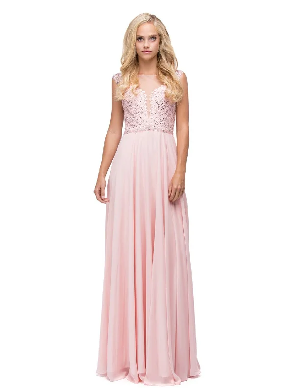 Deep V-Neck Dress Dancing Queen Bridal - 9826 Gilded Lace Illusion A-Line Prom Dress