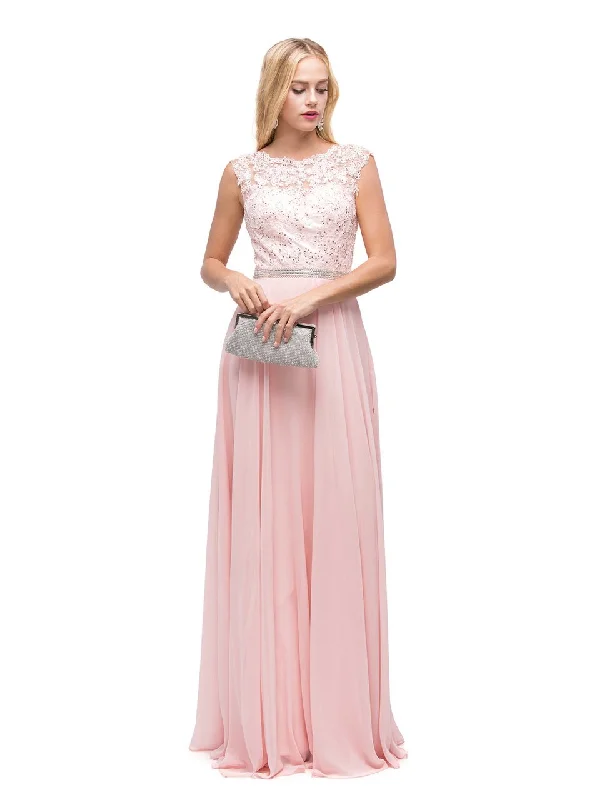 Velvet Evening Dress Dancing Queen Bridal - 9675 Illusion-Lace Bodice Chiffon A-Line Dress