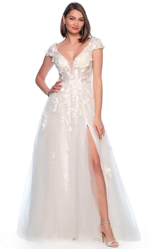 Regal Ball Gown Dave & Johnny Bridal 12013 - Cap Sleeve Embroidered Bridal Gown
