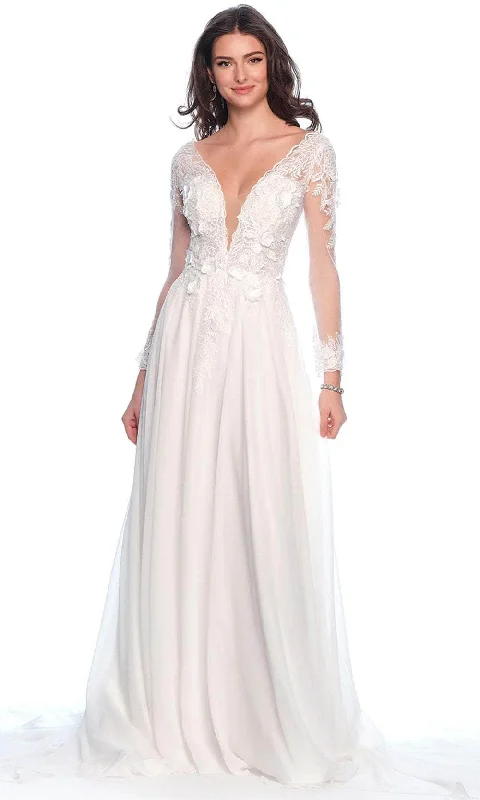 Subtle Shine Dress Dave & Johnny Bridal 12115 - Long Sleeve Applique Bridal Gown