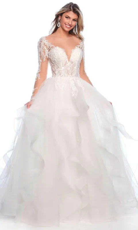 Fancy Embellished Dress Dave & Johnny Bridal 12117 - Long Sleeve Ruffle Bridal Gown