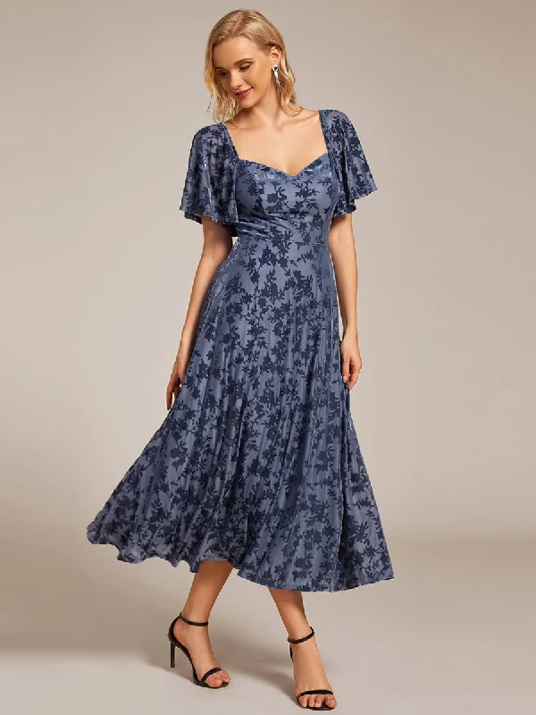Modest Formal Dress Elegant Stretchy Short Sleeve Tea Length Velvet Wedding Guest Dress Modest Formal Dress Elegant Stretchy Short Sleeve Tea Length Velvet Wedding Guest Dress