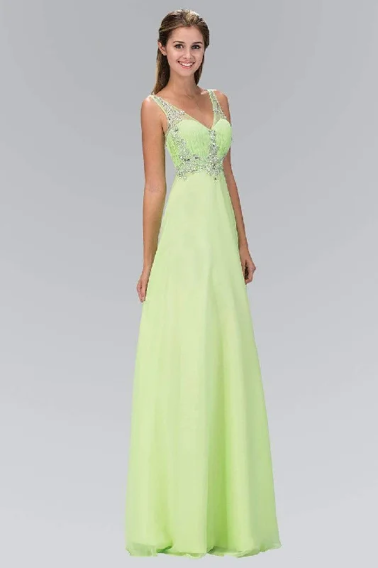 Elegant Evening Dress Elizabeth K - GL1073 Adorned V-Neck Illusion A-Line Gown
