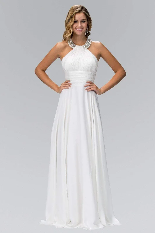 Sparkly Dress Elizabeth K - GL1013 Beaded Halter Empire Charmeuse Long Dress