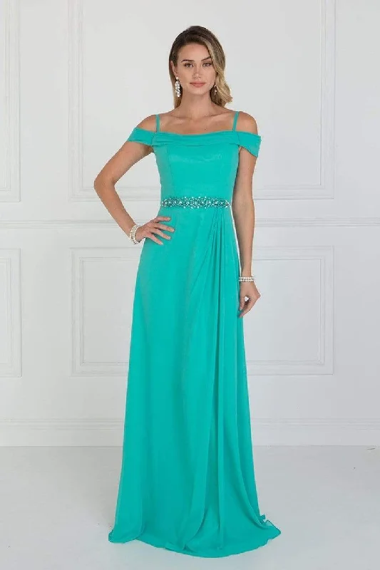 Fitted Formal Dress Elizabeth K - GL1522 Draped Cowl Back A-Line Chiffon Gown
