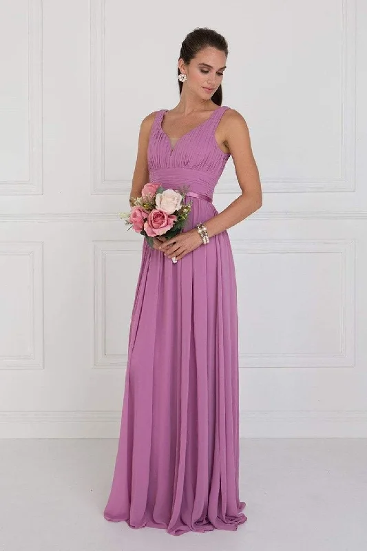 Beaded Evening Dress Elizabeth K - GL1525 Ruched Deep Sweetheart Chiffon A-Line Gown