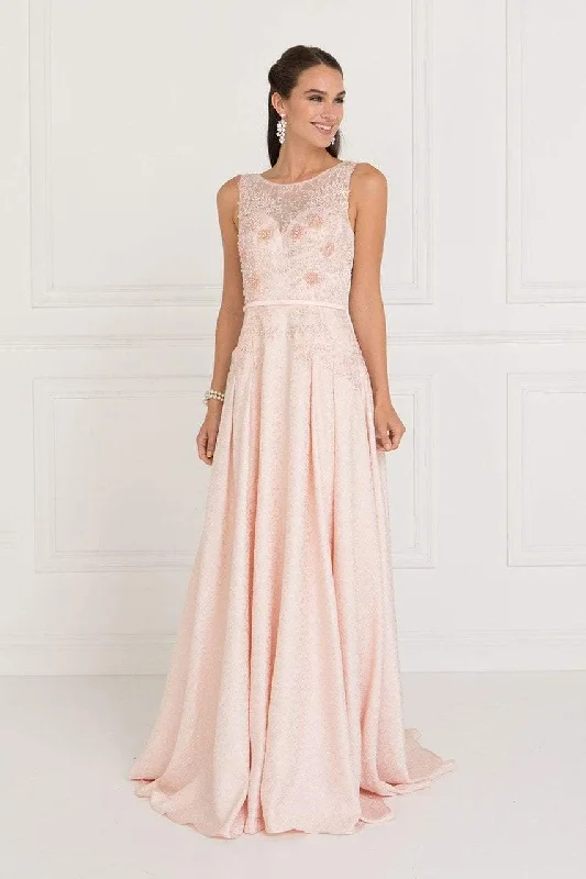 Cocktail Dress Elizabeth K - GL1545 Jacquard Illusion Appliqued A-Line Gown