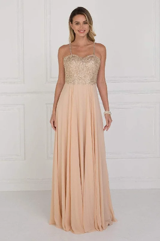 Classic Gown Elizabeth K - GL1571 Gold Embroidered Sweetheart Chiffon A-line Dress
